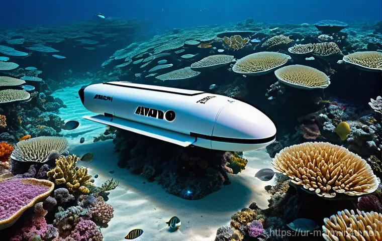 해양 드론 및 센서 - **Prompt 1: Underwater Discovery and Biodiversity**
    "A sleek, autonomous underwater vehicle (AUV...