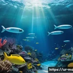 Home 15 해양 관리 시스템 - **Prompt:** "A futuristic, serene underwater scene depicting advanced marine conservation efforts. A...