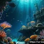 Home 14 해양학 최신 동향 - **Prompt 1: Mysterious Deep-Sea Discoveries**
An underwater scene depicting a vibrant, biolumine...