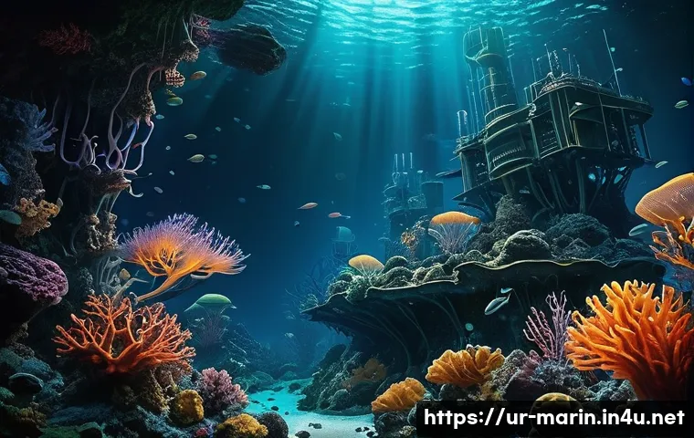 해양학 최신 동향 - **Prompt 1: Mysterious Deep-Sea Discoveries**
    An underwater scene depicting a vibrant, biolumine...