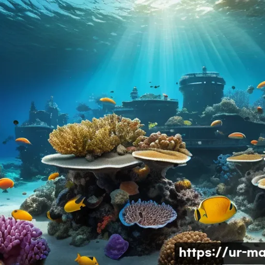 해양 산성화 - A detailed underwater scene showing a vibrant coral reef ecosystem affected by ocean acidification n...