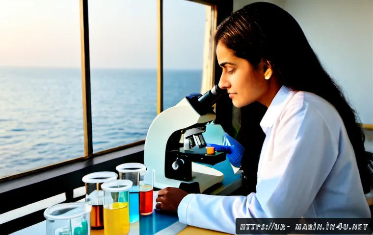 해양 미생물학 - Photorealistic marine microbiology laboratory at a coastal research station in Karachi, Pakistan, Pa...